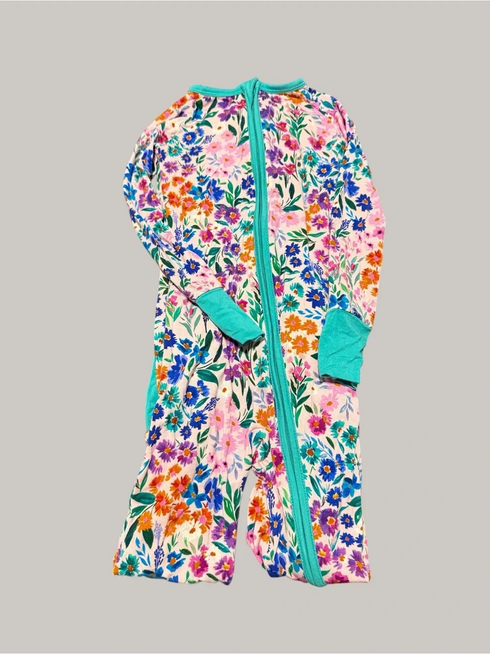 Little Sleepies Floral Zip Pajamas - Teal Trim